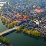 View of the Moon River section of the Beijing-Hangzhou Grand Canal at Taierzhuang ancient Town